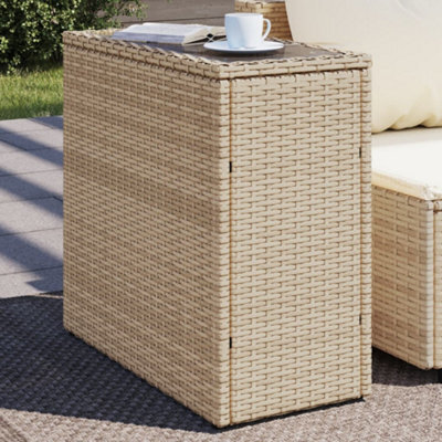 Walplus Garden Side Table With Glass Top Beige 58X27.5X55 Cm Poly Rattan - image 1