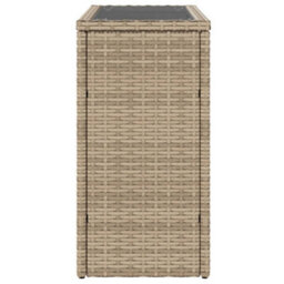 Walplus Garden Side Table With Glass Top Beige 58X27.5X55 Cm Poly Rattan - thumbnail 6
