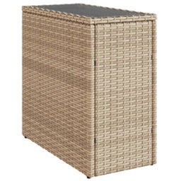 Walplus Garden Side Table With Glass Top Beige 58X27.5X55 Cm Poly Rattan - thumbnail 2