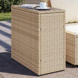Walplus Garden Side Table With Glass Top Beige 58X27.5X55 Cm Poly Rattan - thumbnail 1