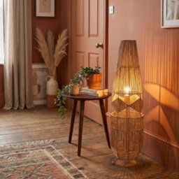 Happy Homewares Moroccan Designed Floor Lamp In Vintage Twisted Paper And Metal Frame - thumbnail 6