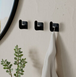 Decortie Luxa Modern Metal Set Of 3 Hangers, Wall Mounted Coat Hooks, Waterproof Material, Unique Design, Black - thumbnail 1