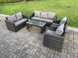Fimous 7 Seater Dark Grey Pe Rattan Garden Furniture Set Reclining Chair Love Seat 3 Seater Sofa Set Coffee Table - thumbnail 2