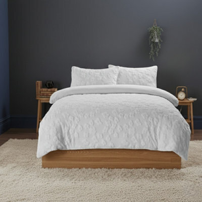 Ultra Soft Teddy Duvet Cover Set Daisy Embossed Cozy Fleece Bedding White - image 1