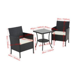Living And Home 3-Piece Pe Rattan Garden Furniture Bistro Set, 2 Seat Rattan Garden Table & Chair, Black - thumbnail 8