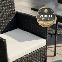 Living And Home 3-Piece Pe Rattan Garden Furniture Bistro Set, 2 Seat Rattan Garden Table & Chair, Black - thumbnail 3