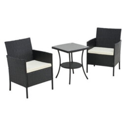 Living And Home 3-Piece Pe Rattan Garden Furniture Bistro Set, 2 Seat Rattan Garden Table & Chair, Black - thumbnail 6
