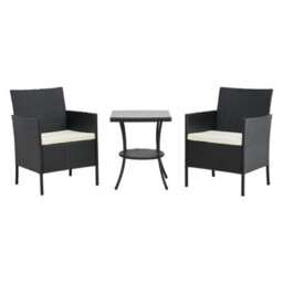 Living And Home 3-Piece Pe Rattan Garden Furniture Bistro Set, 2 Seat Rattan Garden Table & Chair, Black - thumbnail 5
