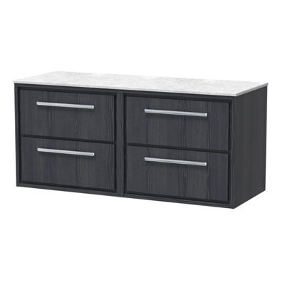 Hudson Reed Lille Wall Hung 4 Drawer Countertop Vanity Unit & Marble Worktop, Graphite Woodgrain, 1210 X 460 mm - image 1