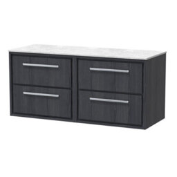 Hudson Reed Lille Wall Hung 4 Drawer Countertop Vanity Unit & Marble Worktop, Graphite Woodgrain, 1210 X 460 mm - thumbnail 2