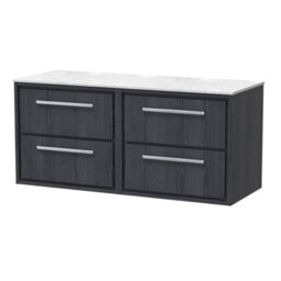 Hudson Reed Lille Wall Hung 4 Drawer Countertop Vanity Unit & Marble Worktop, Graphite Woodgrain, 1210 X 460 mm - thumbnail 1