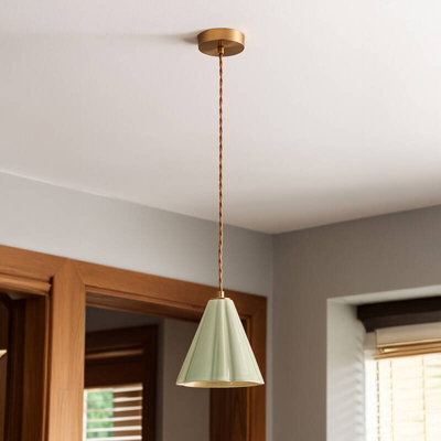 Edit Iris Ceramic Ceiling Pendant Light Antique Brass - image 1