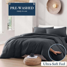 Bedlooms Charcoal Plain Dyed Duvet Cover Complete Bedding Set, Breathable & Anti-Allergic Microfiber, Super King 260X220Cm - thumbnail 2