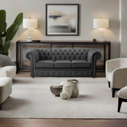 Chesterfield 3 Seater Shelly Steel Leather Sofa Bespoke In Classic Style - thumbnail 2