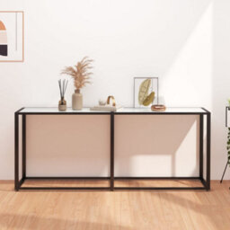 Berkfield Stylish Console Table White Marble 180X35X75.5Cm Tempered Glass - thumbnail 2
