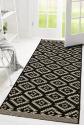Melrose Eden Genesis Black Indoor Outdoor Area Runner Rug 3mm Pile Height - 67/300Cm - thumbnail 1