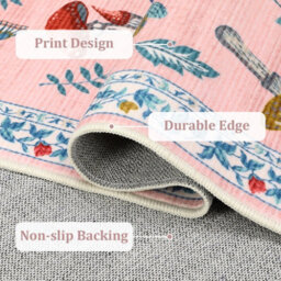 London Boutique 140X200Cm Mushroom Butterfly Area Rug, Washable Non-Slip Low Pile Carpet For Nursery, Bedroom, Living Room, Pink - thumbnail 7