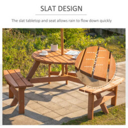 Outsunny 6 Person Fir Wood Table Bench Set Outdoor Garden Patio, Brown - thumbnail 6