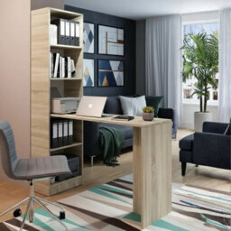B1 Universal Desk With Shelves Storage Unit For Office And Home Oak Sonoma With Led Lamp - thumbnail 1