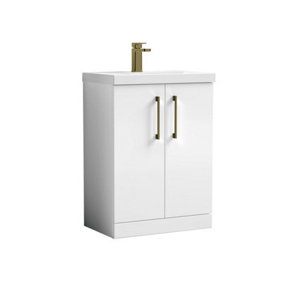 Balterley Bramshall Modern Bathroom Floor Standing 2 Soft Close Door & Mid-Edge Vanity Unit Basin, Gloss White, 610mm - image 1