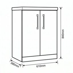 Balterley Bramshall Modern Bathroom Floor Standing 2 Soft Close Door & Mid-Edge Vanity Unit Basin, Gloss White, 610mm - thumbnail 5