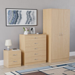 Lassic Vida Designs Riano 3 Piece Bedroom Set (2 Drawer Bedside Chest, 5 Drawer Chest, 2 Door Wardrobe) Pine - thumbnail 3
