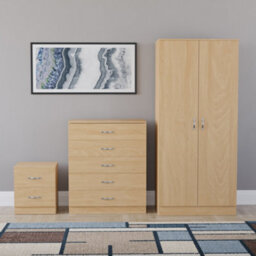 Lassic Vida Designs Riano 3 Piece Bedroom Set (2 Drawer Bedside Chest, 5 Drawer Chest, 2 Door Wardrobe) Pine - thumbnail 5