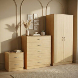 Lassic Vida Designs Riano 3 Piece Bedroom Set (2 Drawer Bedside Chest, 5 Drawer Chest, 2 Door Wardrobe) Pine - thumbnail 2