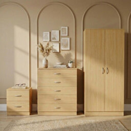 Lassic Vida Designs Riano 3 Piece Bedroom Set (2 Drawer Bedside Chest, 5 Drawer Chest, 2 Door Wardrobe) Pine - thumbnail 1