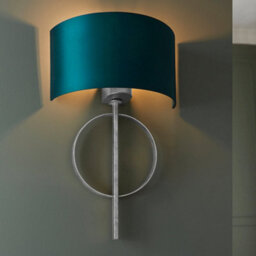 Antique Silver Leaf Wall Light & Teal Satin Half Shade Dimmable Filament Lamp - thumbnail 4