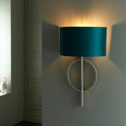 Antique Silver Leaf Wall Light & Teal Satin Half Shade Dimmable Filament Lamp - thumbnail 5
