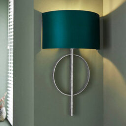 Antique Silver Leaf Wall Light & Teal Satin Half Shade Dimmable Filament Lamp - thumbnail 3