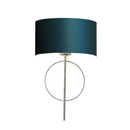 Antique Silver Leaf Wall Light & Teal Satin Half Shade Dimmable Filament Lamp - thumbnail 1