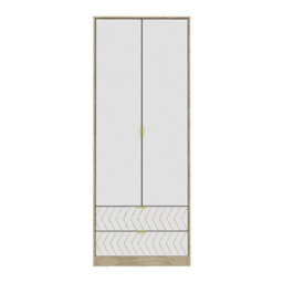 Ready Assembled Contemporary White & Oak 2 Drawer Double Wardrobe (H)1970mm (W)740mm (D)530mm - thumbnail 1