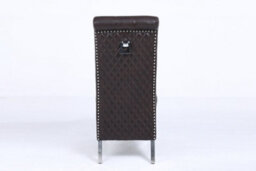 Modernique A Pair Brown Leather Aire High Tuffted Knocker & Stud High Back Dining Chairs With Solid Chrome Legs - thumbnail 3