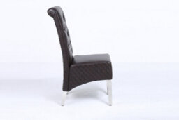 Modernique A Pair Brown Leather Aire High Tuffted Knocker & Stud High Back Dining Chairs With Solid Chrome Legs - thumbnail 2