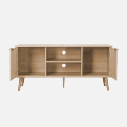 Sweeek - 120Cm Tv Unit Woodenn Effect Rounded Cane Rattan 2 Doors Eva Natural 120X39X56.5 Cm - thumbnail 3