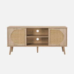 Sweeek - 120Cm Tv Unit Woodenn Effect Rounded Cane Rattan 2 Doors Eva Natural 120X39X56.5 Cm - thumbnail 2