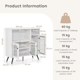 Costway Kitchen Side Cabinet Wooden Buffet Sideboard Cupboard W/ Tempered Glass Doors - thumbnail 2