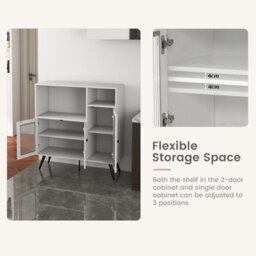 Costway Kitchen Side Cabinet Wooden Buffet Sideboard Cupboard W/ Tempered Glass Doors - thumbnail 7