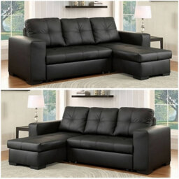 SquareBoxx Milano 3 Seater L Shape Pullout Sofa Bed With Deep Storage Compartment & Reversible Chaise - Black - thumbnail 1