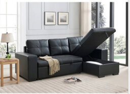 SquareBoxx Milano 3 Seater L Shape Pullout Sofa Bed With Deep Storage Compartment & Reversible Chaise - Black - thumbnail 2