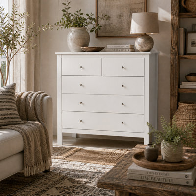 Wyld Haus Kesumo Wide 5-Drawer Chest Of Drawers In White, 79W X 39.5D X 80.5H Cm - image 1