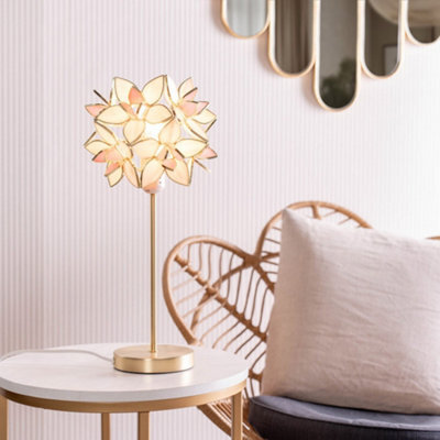 Valuelights Charles Gold Table Lamp With Pink Flower Shade And Bulb - image 1