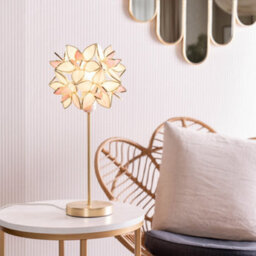 Valuelights Charles Gold Table Lamp With Pink Flower Shade And Bulb - thumbnail 1