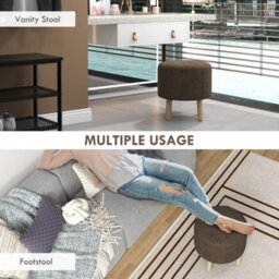 Homcom Storage Ottoman, Round Stool Chair With Cushioned Top, Brown - thumbnail 6