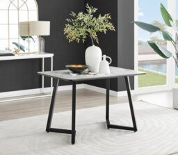 Furniturebox Carson 120Cm Scratch Resistant Melamine White Marble Effect Rectangular 4 Seater Dining Table With Black Metal Legs