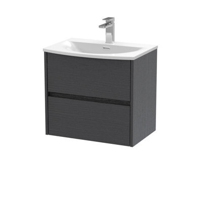 Nuie Havana Wall Hung 2 Drawer Vanity Basin Unit & Curved Ceramic Basin, Modern Sink Vanity Unit In Graphite Grey With White - image 1