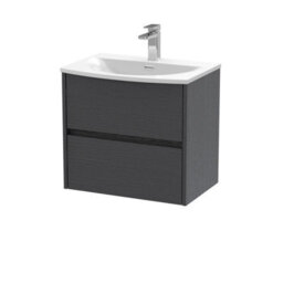 Nuie Havana Wall Hung 2 Drawer Vanity Basin Unit & Curved Ceramic Basin, Modern Sink Vanity Unit In Graphite Grey With White - thumbnail 4