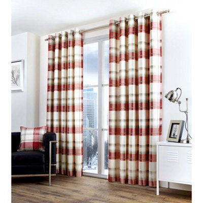 Fusion Balmoral Check Country Checked Pattern Pair Of Scarlet Eyelet Curtains - image 1